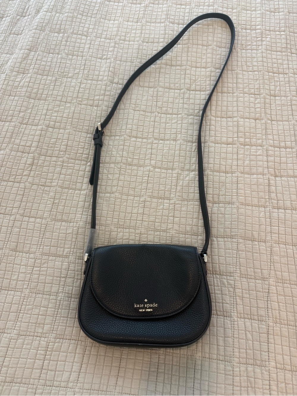 kate spade black pebble leather crossbody with gold logo